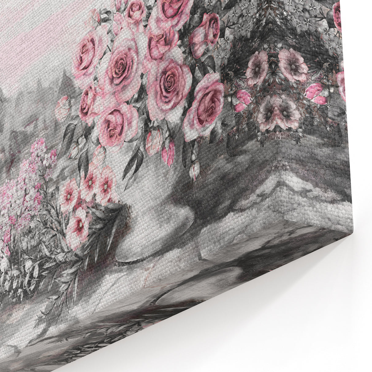 French Wall Decor - Paris Cityscape with Floral Rose Garden Art