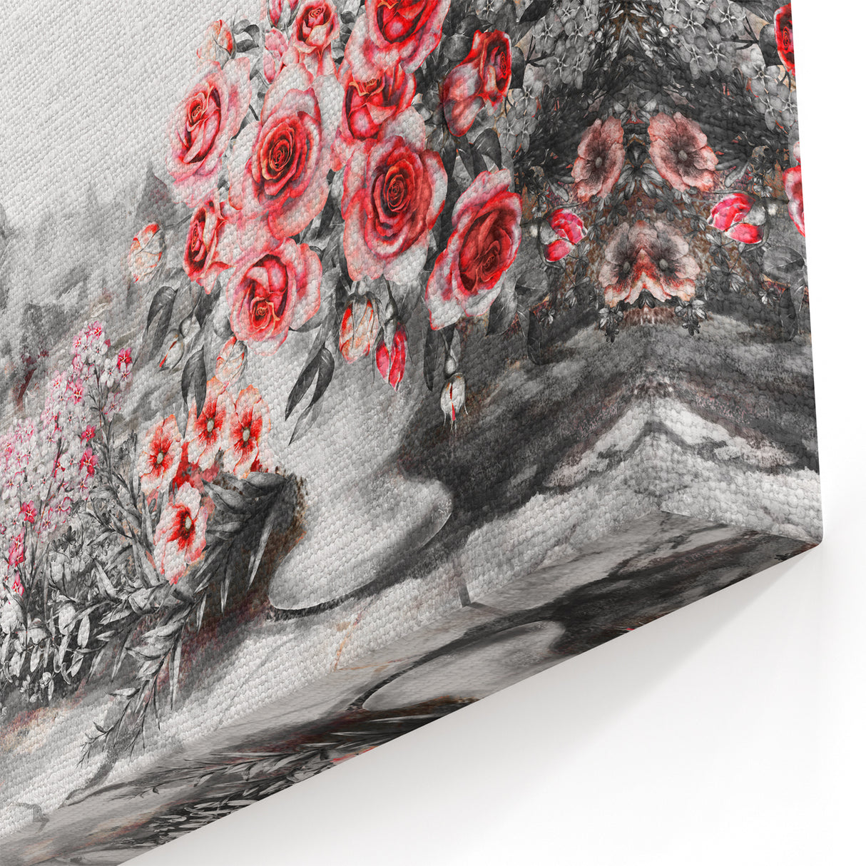 Paris Photography - Eiffel Tower with Red Floral Garden Wall Art