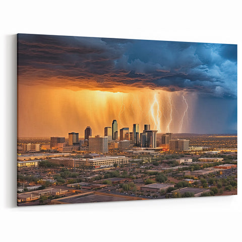 Phoenix Skyline Wall Art - Dramatic Lightning Storm Arizona Cityscape Print