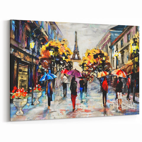 Romantic Paris Art - Eiffel Tower with Colorful Umbrellas Wall Print