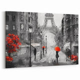 Eiffel Tower Art - Paris Cityscape with Red Umbrellas Wall Print