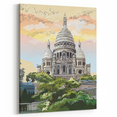 Paris Canvas Prints - Sacré-Cœur Basilica with Sunset Sky Art