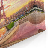 Paris Wall Art - Eiffel Tower Canvas Prints with Romantic Sunset