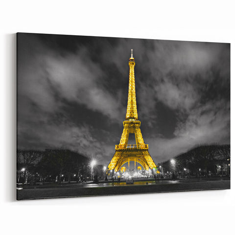 Eiffel Tower Art - Paris Photography in Dramatic Night Black and Gold