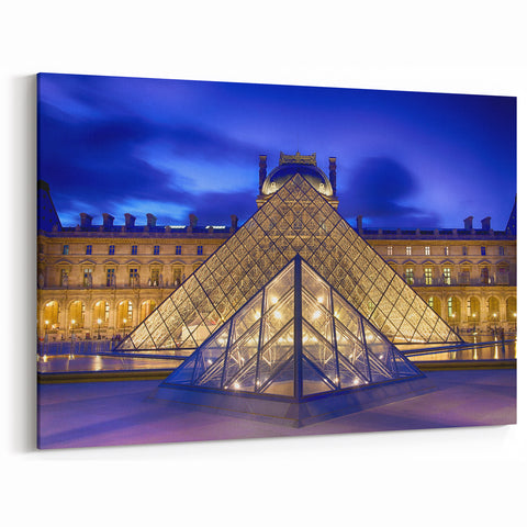 Paris Canvas Prints - Louvre Pyramid at Night with Stunning Blue Sky
