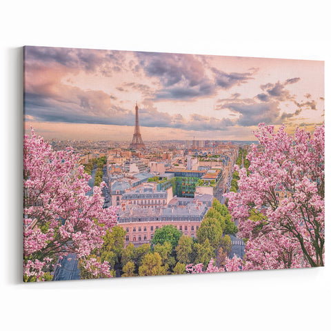 Romantic Paris Art - Eiffel Tower Cityscape with Spring Blossoms