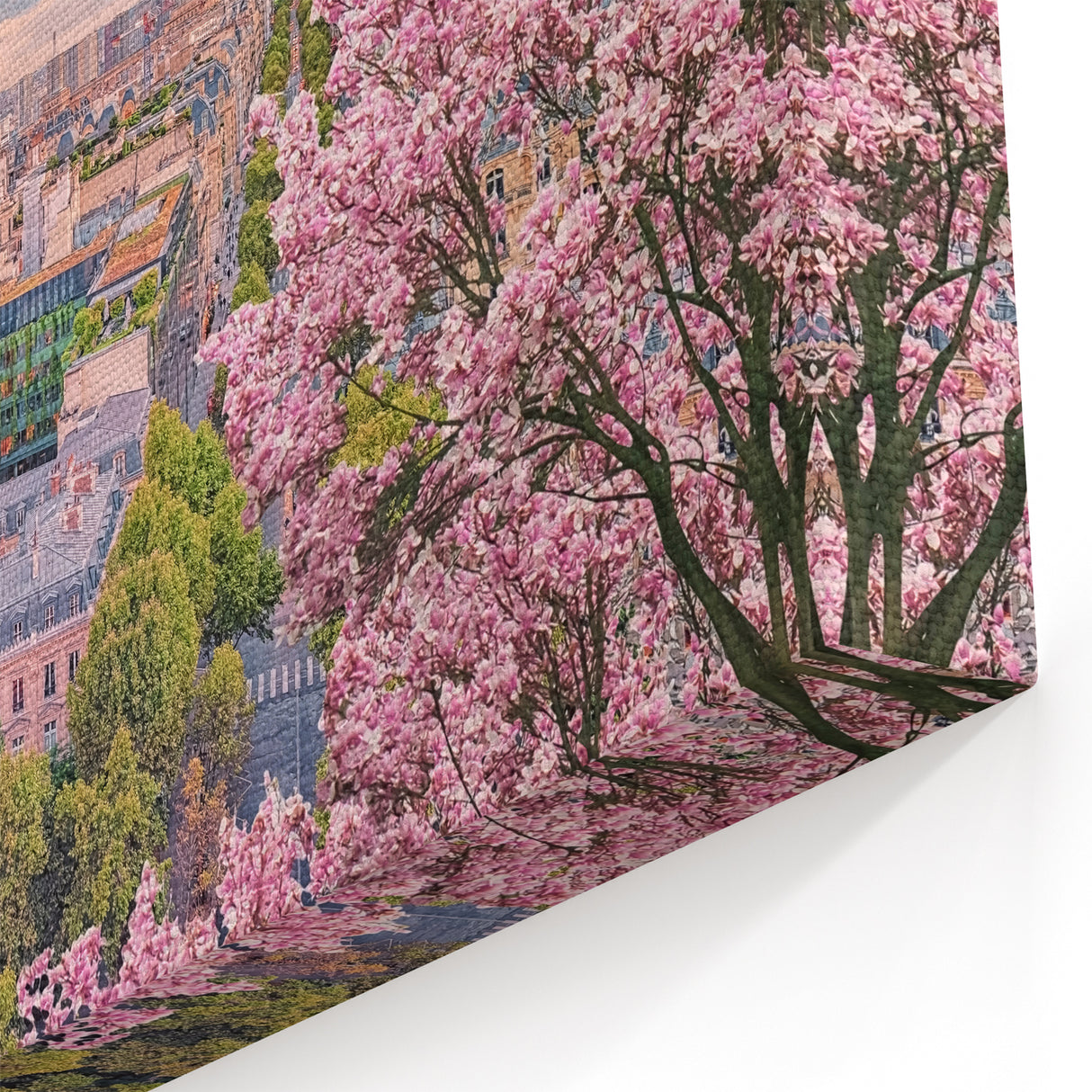 Romantic Paris Art - Eiffel Tower Cityscape with Spring Blossoms