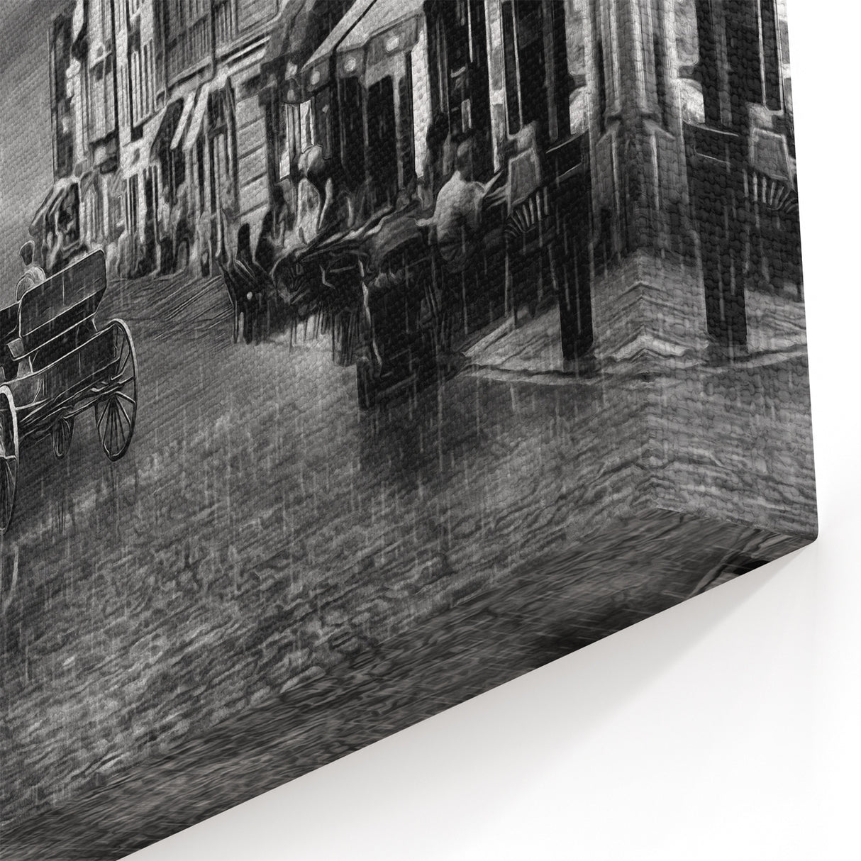 Romantic Paris Art - Eiffel Tower in Rainy Street Scene with Red Umbrella