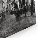 Romantic Paris Art - Eiffel Tower in Rainy Street Scene with Red Umbrella