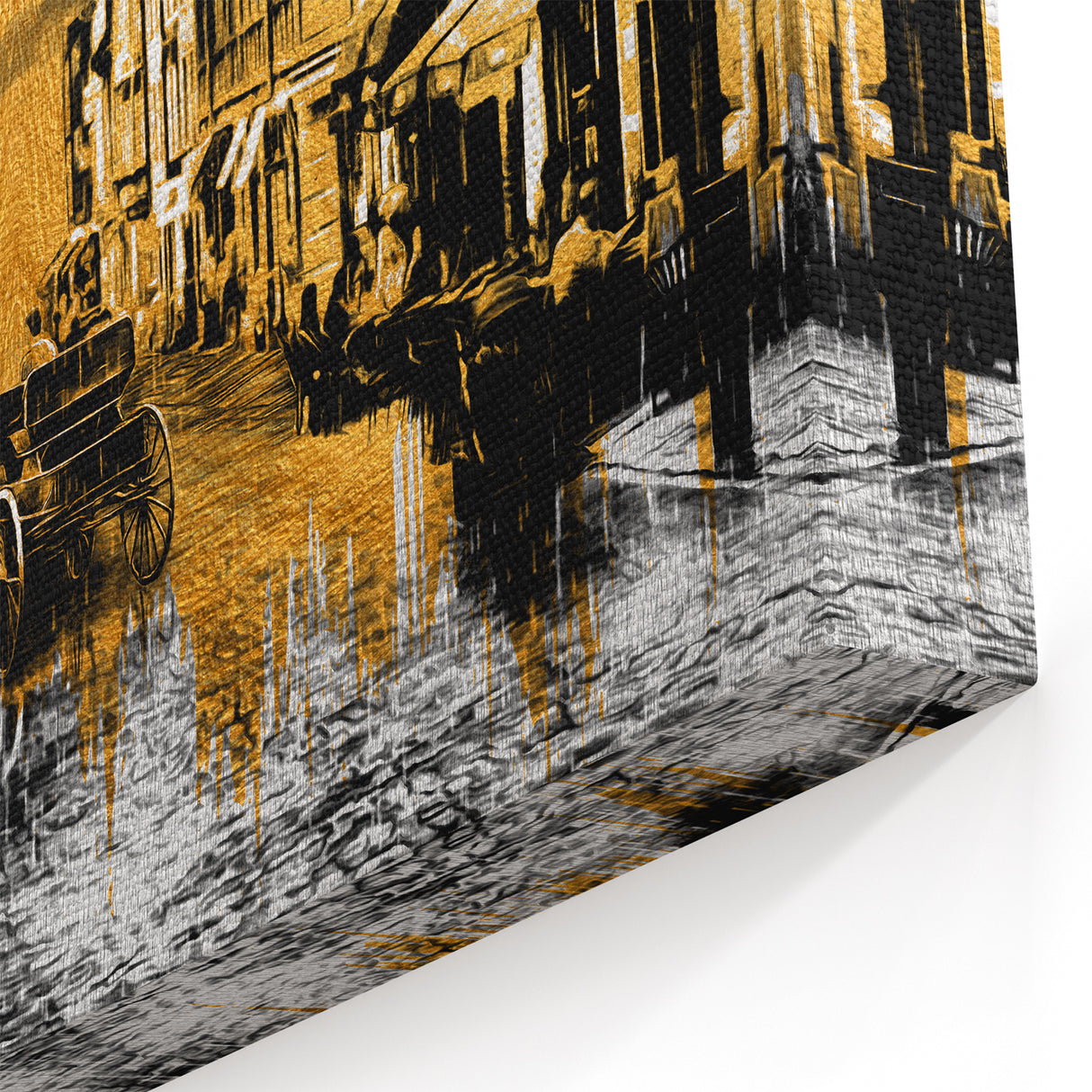 Paris Wall Art - Eiffel Tower Street Scene with Gold and Black Contrast