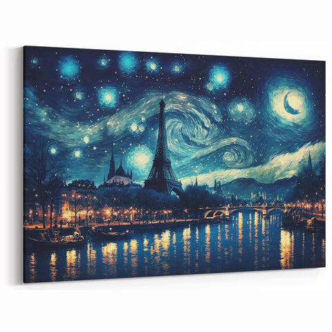 Paris Wall Art - Starry Night Eiffel Tower Reflection with City Lights