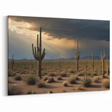 Saguaro Cactus Art - Serene Arizona Desert Landscape Under Stormy Sky