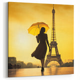Romantic Paris Art - Eiffel Tower Canvas with Silhouette in Yellow