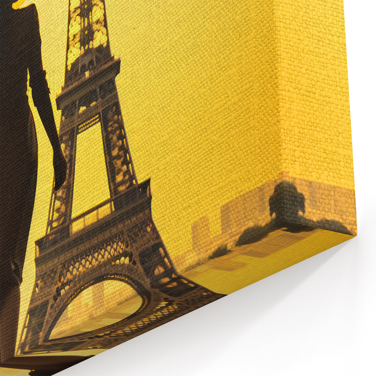 Romantic Paris Art - Eiffel Tower Canvas with Silhouette in Yellow
