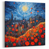 Paris Cityscape Art - Colorful Night Sky and Vibrant Flower Canvas Print