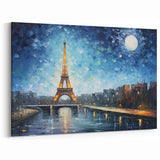 Paris Canvas Prints - Eiffel Tower at Night with Moonlit Sky Art