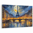 Paris Cityscape Art - Eiffel Tower with Moonlit Bridge Reflection Print
