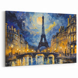 Romantic Paris Art - Eiffel Tower at Night with Moonlit Reflection Print