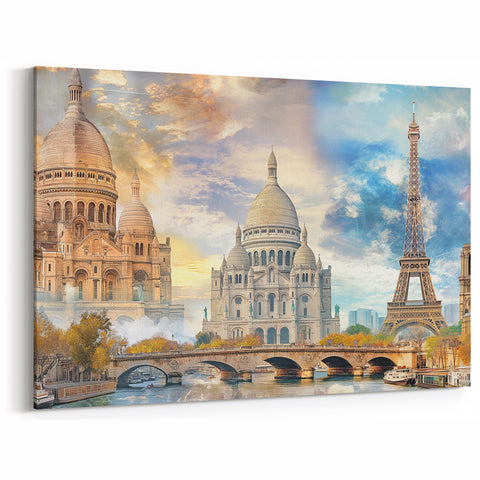 Paris Canvas Prints - Romantic Eiffel Tower and Sacré-Cœur Art