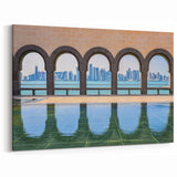 Middle Eastern Art - Doha Skyline Through Arches Canvas Print