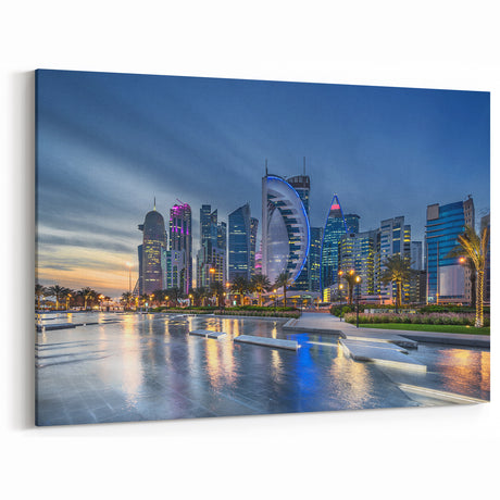 Dusk Skyline Doha - Urban Reflections Canvas Print
