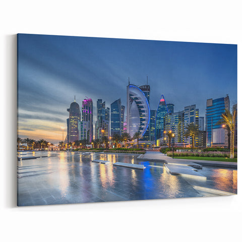 Dusk Skyline Doha - Urban Reflections Canvas Print