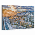 Aspen Scenic Prints - Snowy Mountain Town at Sunset with Winter Landscape