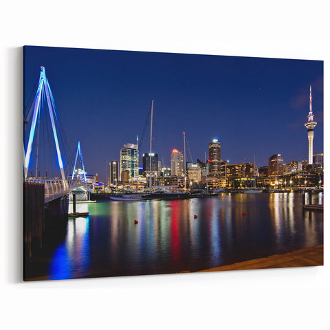 Auckland Harbor Canvas - Vibrant Nighttime Cityscape
