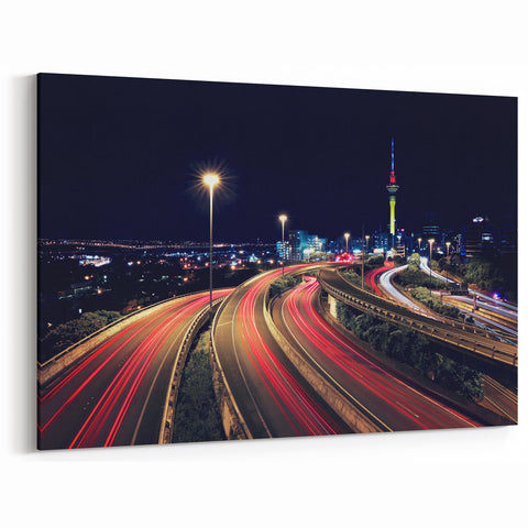 Auckland Highway Lights - Dynamic Cityscape Canvas