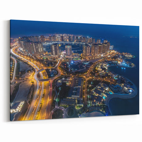 Doha Night Lights - Dynamic Urban Canvas Print