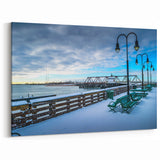 Snowy Waterfront with Bridge and Winter Sky Photography - Connecticut Scenery Prints