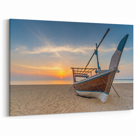 Sunset Serenity in Doha - Traditional Boat Canvas Print