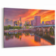 Connecticut Scenery Prints - Hartford Skyline with Fiery Sunset Canvas Art