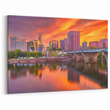 Connecticut Scenery Prints - Hartford Skyline with Fiery Sunset Canvas Art