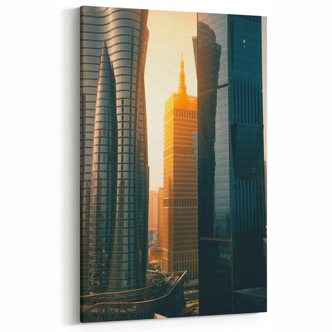 Golden Light Doha Skyline - Modern Architecture Canvas Print