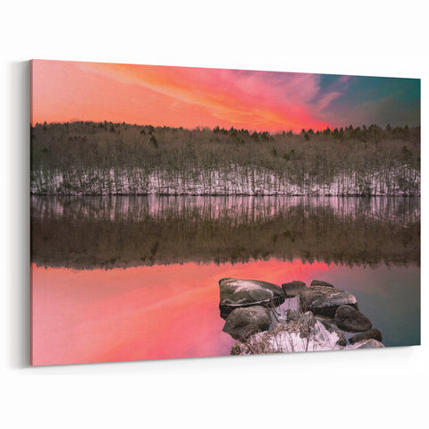 Snow-Covered Forest Reflections at Sunset Scenic Prints - Connecticut Wall Art