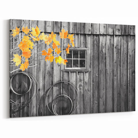 Delaware Wall Art – Autumn Leaves and Rustic Barn Scenic Canvas Print