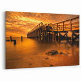 Delaware Coastal Art – Golden Sunset over Pier Scenic Canvas Print