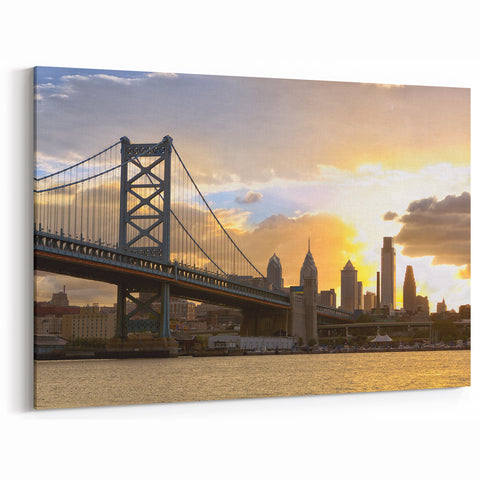 Delaware Cityscape Art – Sunset Skyline and Bridge Scenic Canvas Print