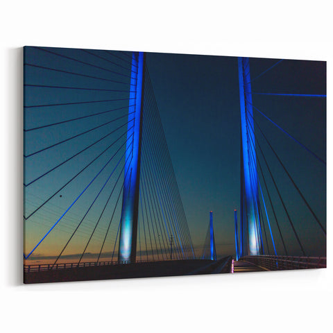 Delaware Landscape Canvas - Illuminated Bridge at Night Scenic Print