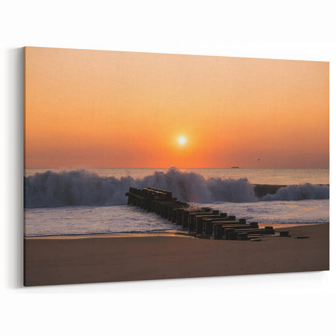 Delaware Coastal Art – Sunrise Over Waves Scenic Beach Photography Print