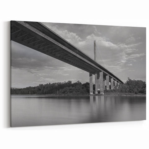 Delaware Black and White Art – Scenic Bridge Over River Photography Print
