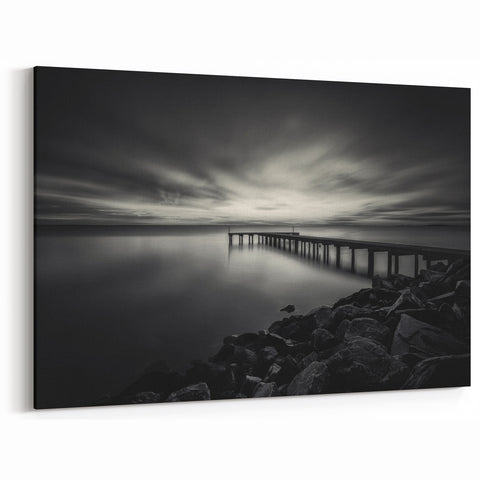 Delaware Wall Art - Serene Coastal Pier in Black and White Canvas Print
