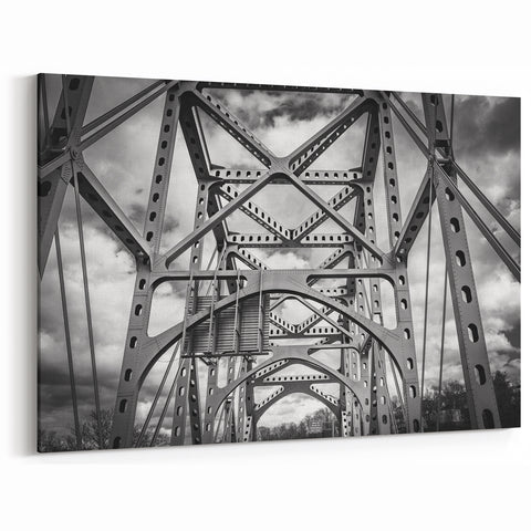 Delaware Landscape Canvas - Steel Bridge Architecture in Black and White