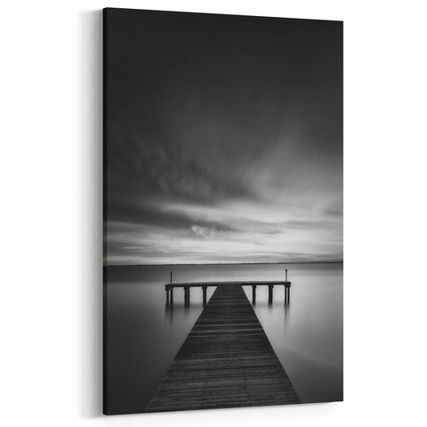 Delaware Nature Photography - Tranquil Pier in Black and White Canvas