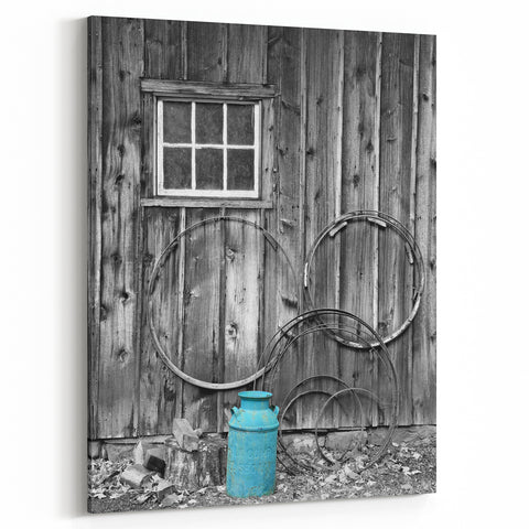 Delaware Photography Art - Rustic Farm Wall with Blue Milk Can Print