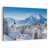 Bavaria Canvas Prints - Snowy Bavarian Church and Alps Winter Scene