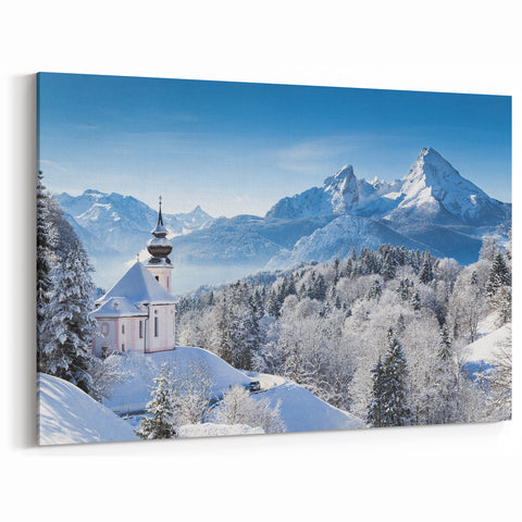 Bavaria Canvas Prints - Snowy Bavarian Church and Alps Winter Scene