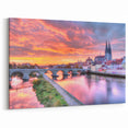 Bavaria Wall Art – Regensburg Sunset Cityscape Over Stone Bridge