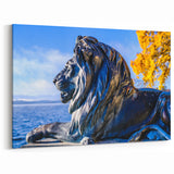 Bavarian Scenery Art – Lion Sculpture and Autumn Lakeside View